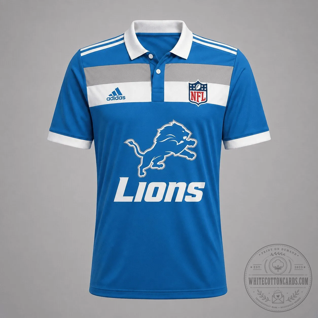 Detroit Lions National Football League Blue and Gray Striped Polo Shirt
