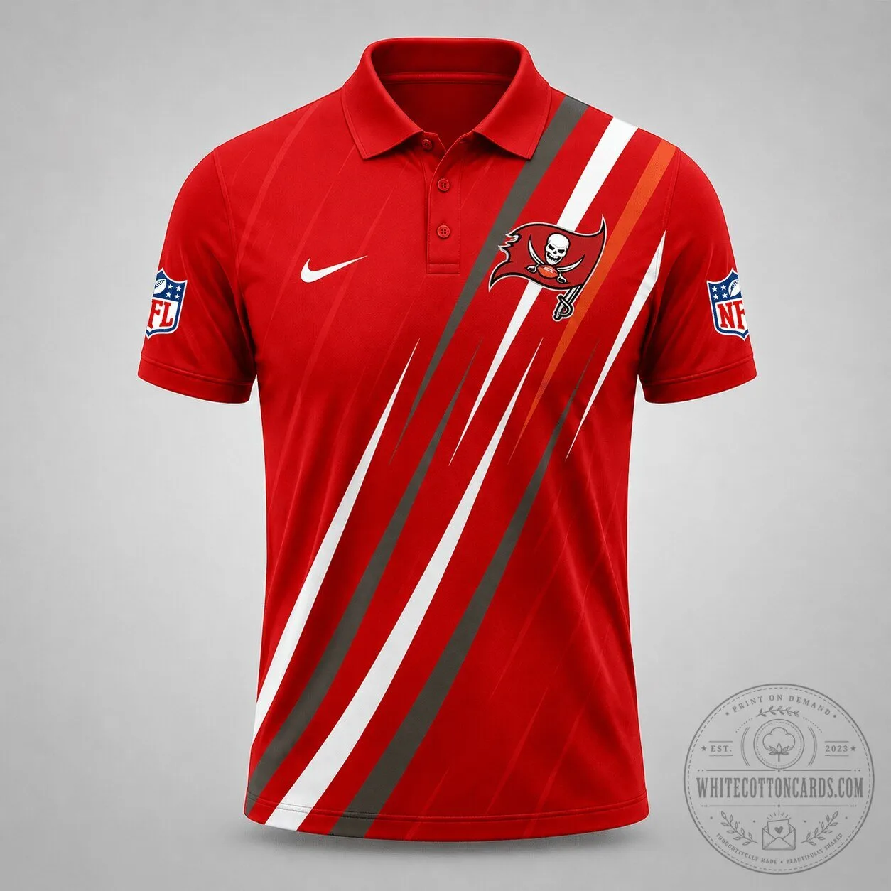 Tampa Bay Buccaneers Red Stripe Logo Premium Athletic Polo Shirt
