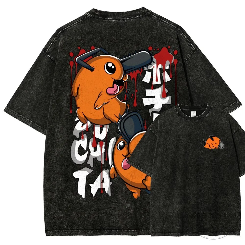 Chainsaw Man Pochita Washed Black Oversized Graphic T-Shirt 2 Chainsaw Man Pochita Washed Black Oversized Graphic T-Shirt