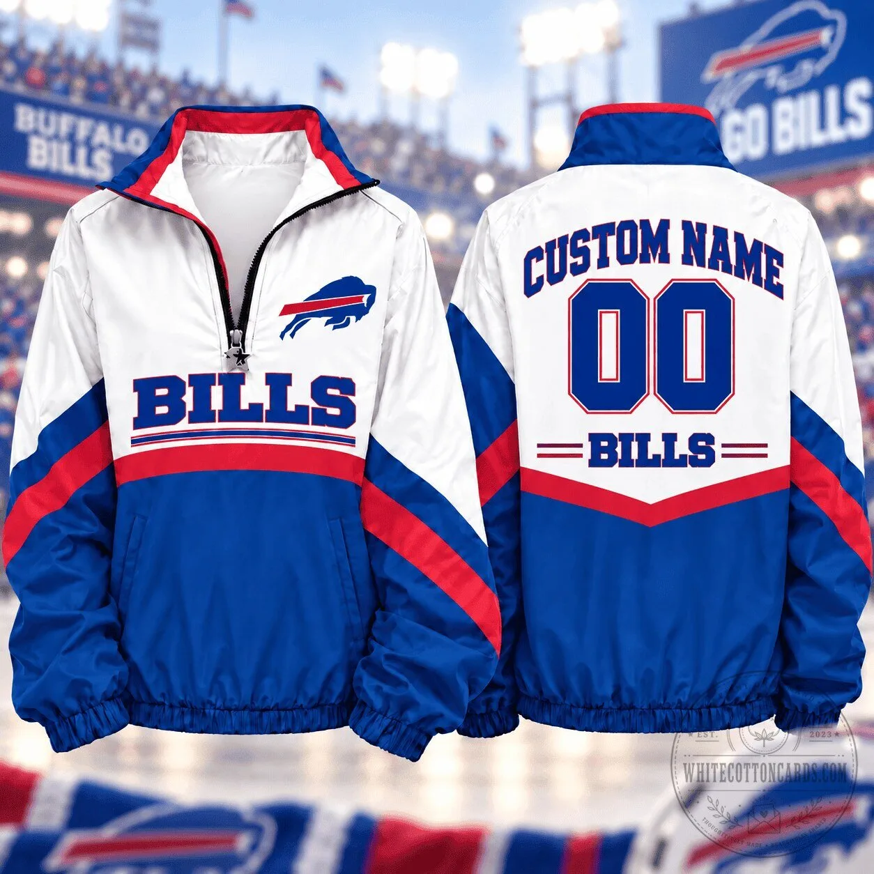 Buffalo Bills NFL Custom Name and Number Quarter Zip Pullover Jacket