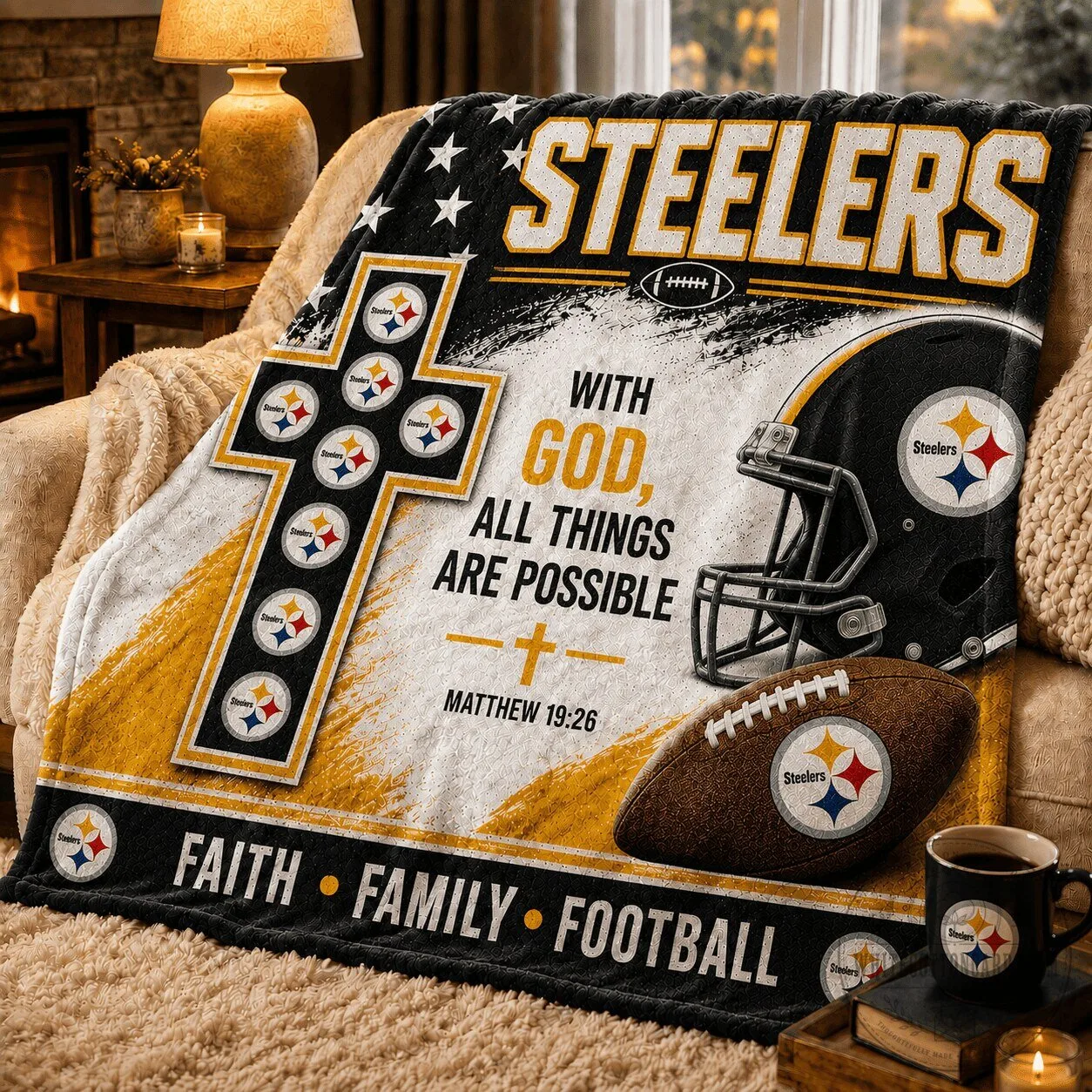 Pittsburgh Steelers Football Team Faith Family Football Blanket