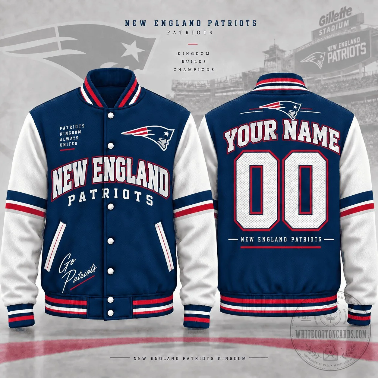 New England Patriots Custom Name And Number Football Team Bomber Jacket