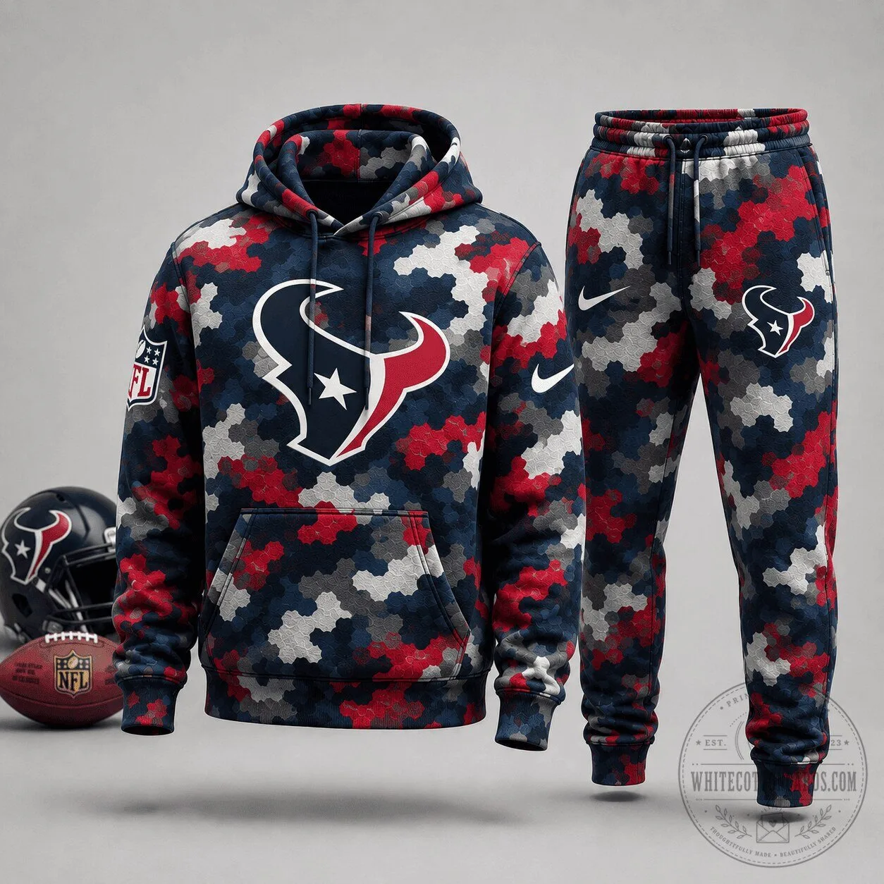 Houston Texans NFL Football Team Camouflage Pattern Hoodie and Jogger Set