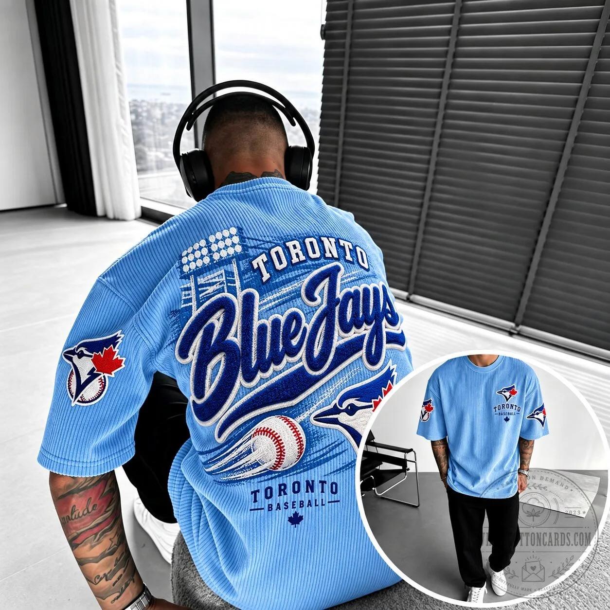 Toronto Blue Jays Baseball Sports Fan Blue Vertical Stripe T-Shirt