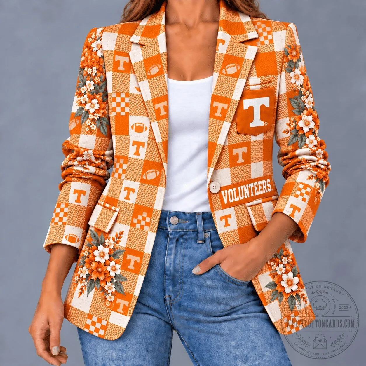 Tennessee Volunteers Football Floral Plaid Women's Blazer Jacket