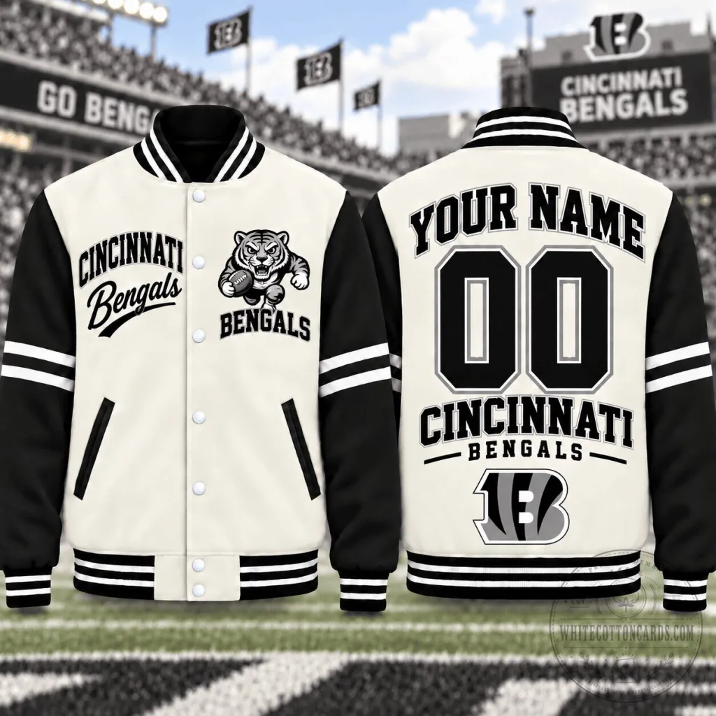 Cincinnati Bengals Personalized Name and Number Varsity Jacket Cincinnati Bengals Personalized Name and Number Varsity Jacket