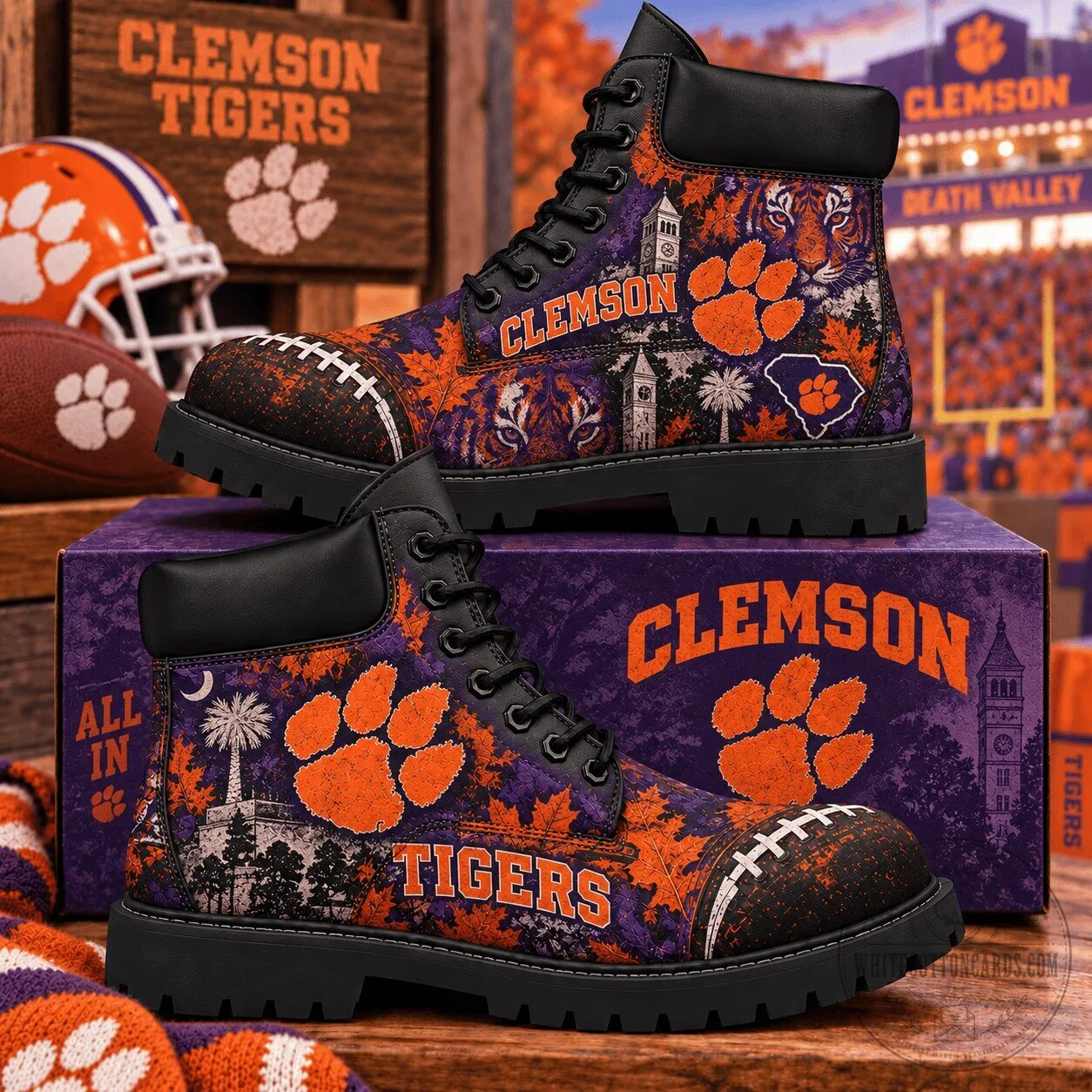 Clemson Tigers Football Team Pattern High-Top Lace-Up Boots