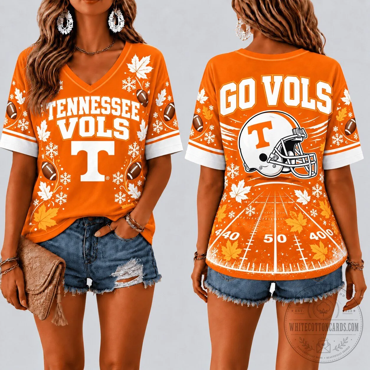 Tennessee Volunteers Football Fall Season V-Neck T-Shirt for Women