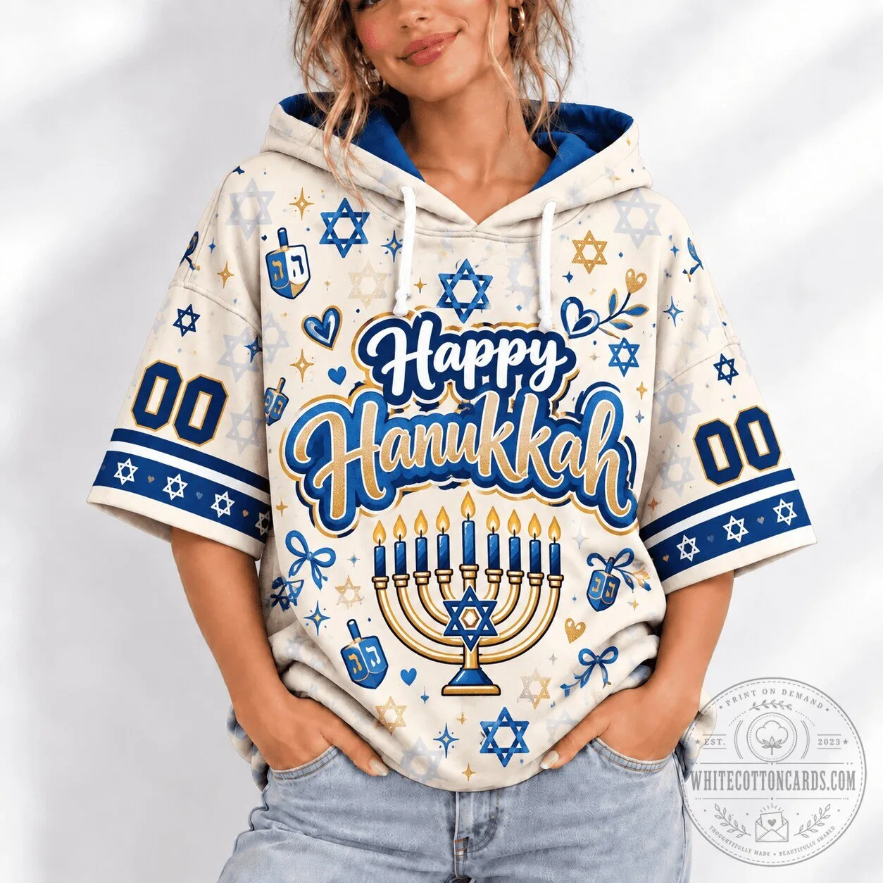 Happy Hanukkah Festival of Lights Menorah Star of David Hoodie