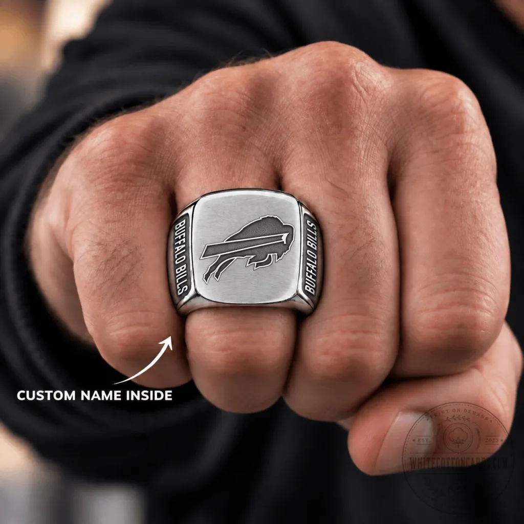 Buffalo Bills NFL Football Team Custom Engraved Stainless Steel Ring Buffalo Bills NFL Football Team Custom Engraved Stainless Steel Ring