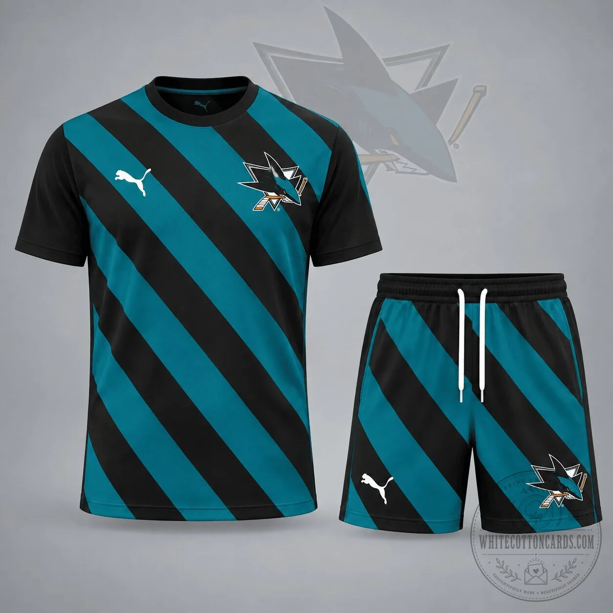 San Jose Sharks Teal Diagonal Stripe Hockey Jersey and Shorts Set