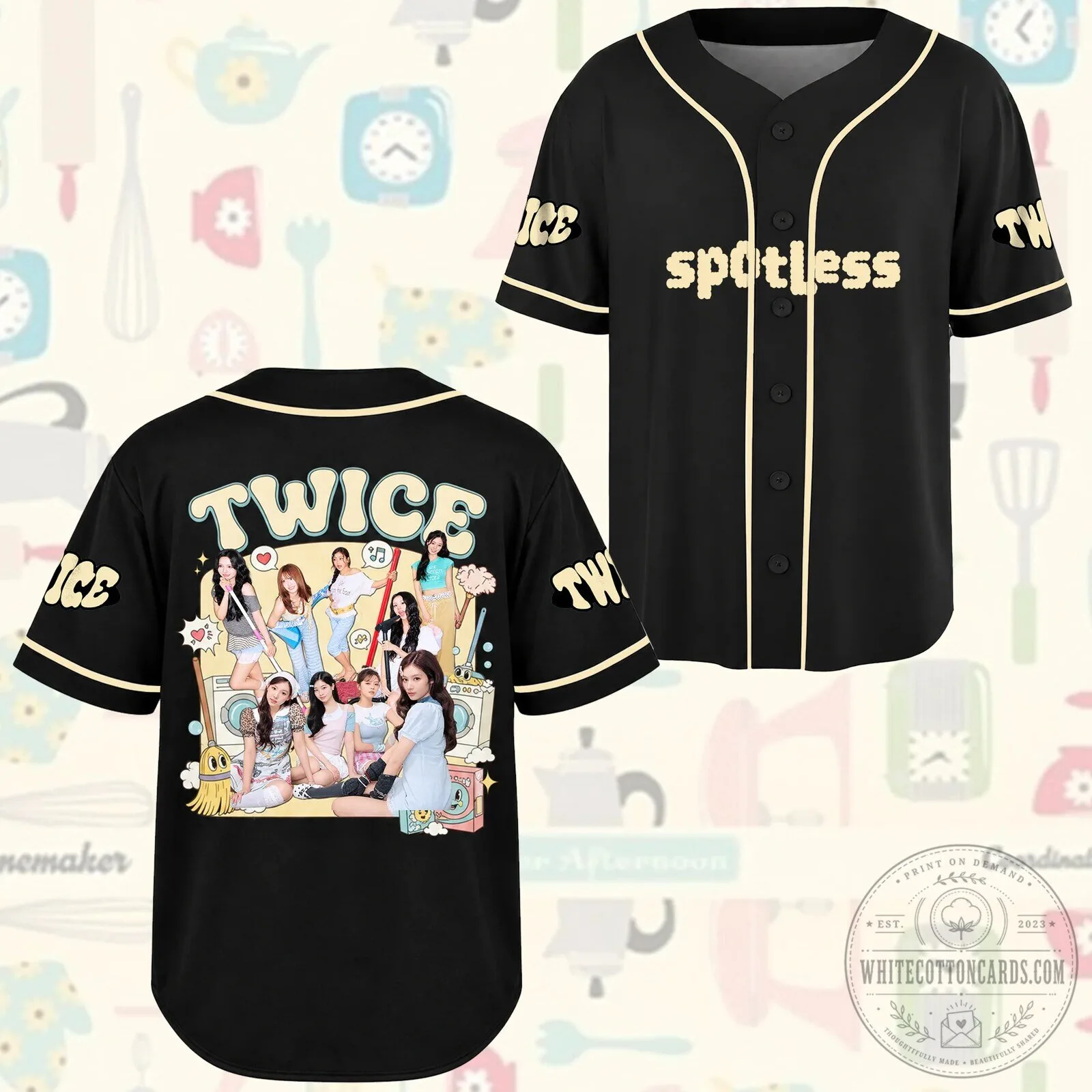 Twice Kpop Girl Group Spotless Black Baseball Jersey