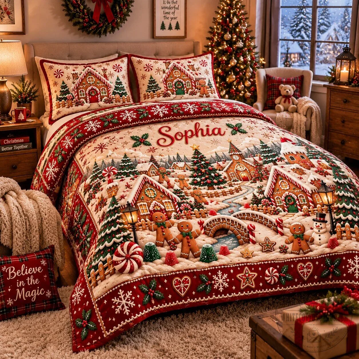 Personalized Christmas Gingerbread Village Quilted Bedding Set for Kids 10 Personalized Christmas Gingerbread Village Quilted Bedding Set for Kids