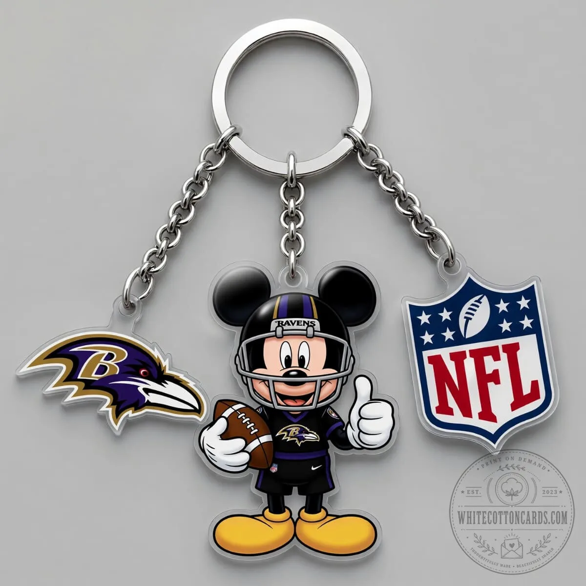 Baltimore Ravens Mickey Mouse Football Player Triple Charm Keychain
