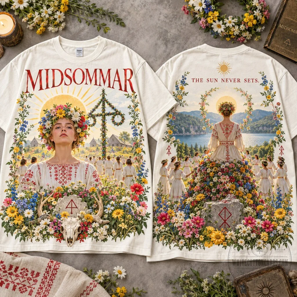 Midsommar The Sun Never Sets Floral Horror Movie T-Shirt Midsommar The Sun Never Sets Floral Horror Movie T-Shirt