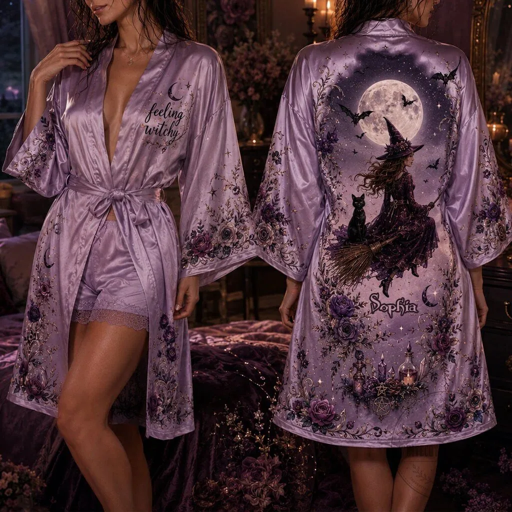 Feeling Witchy Personalized Satin Robe for Witch Lovers