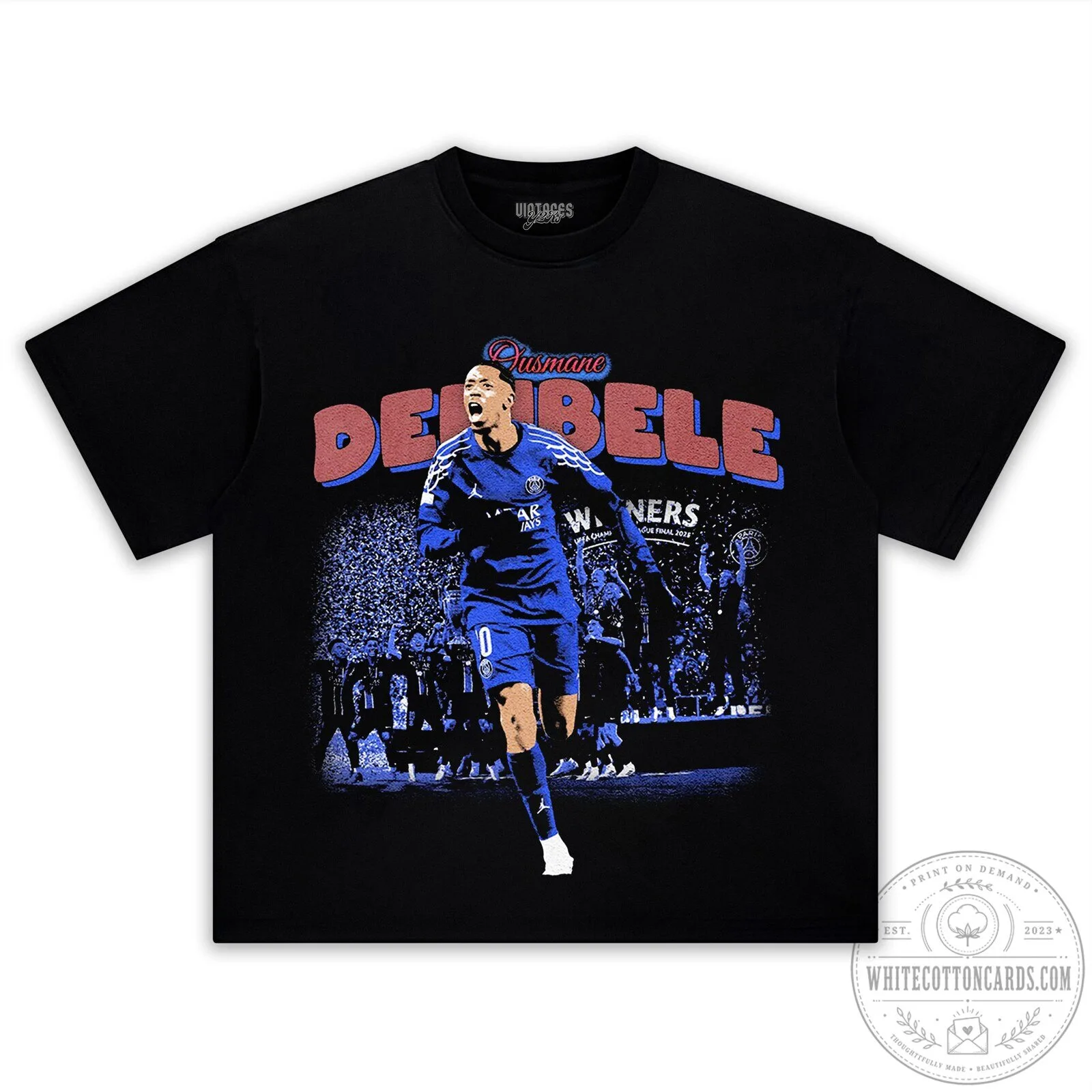 Ousmane Dembele Football Player Graphic Black Cotton T-Shirt