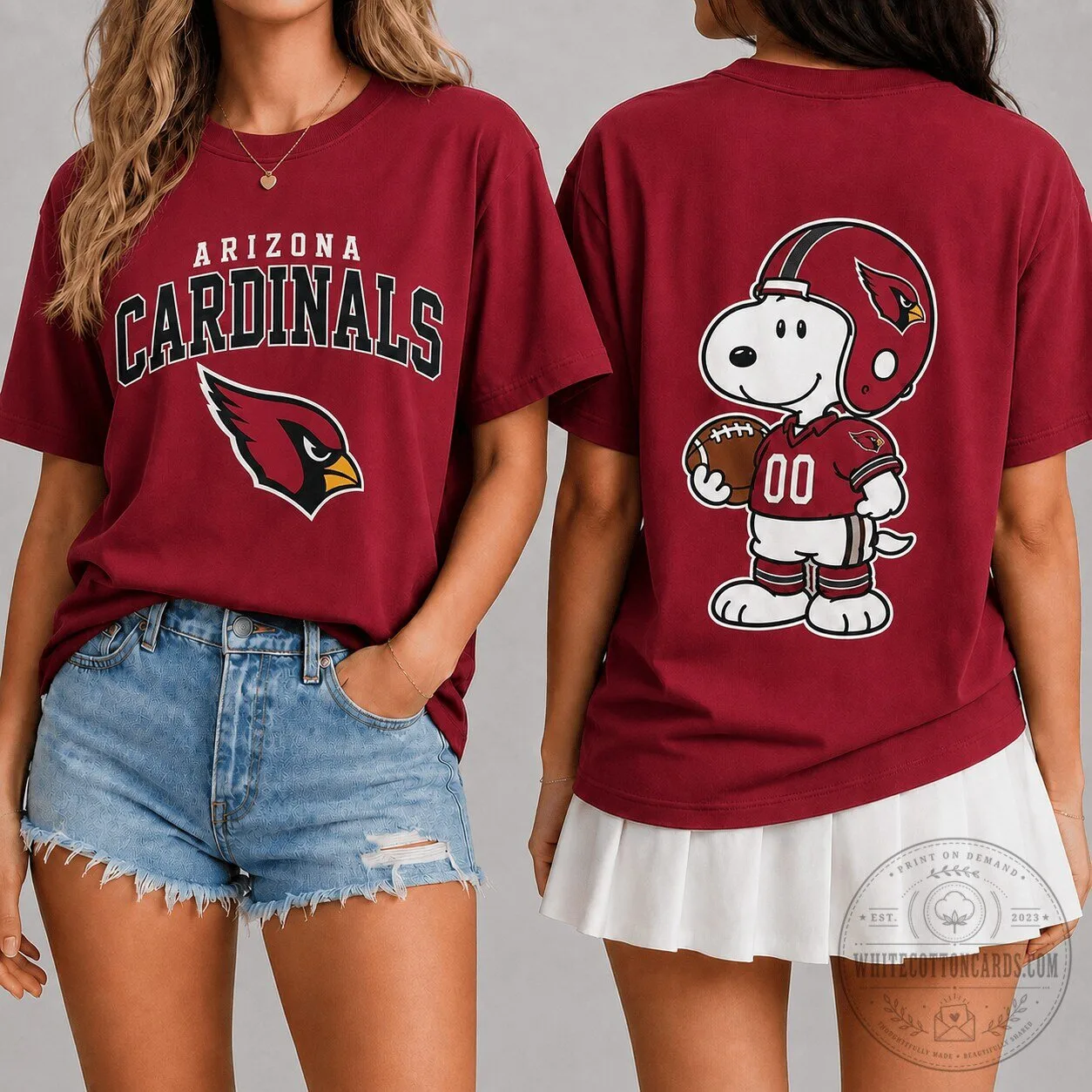 Arizona Cardinals Fan Shirt with Snoopy Football Player Graphic