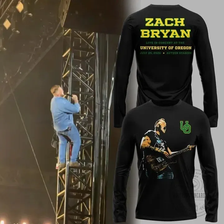 Black Long Sleeve T-Shirt for Zach Bryan's Concert at the University of Oregon
