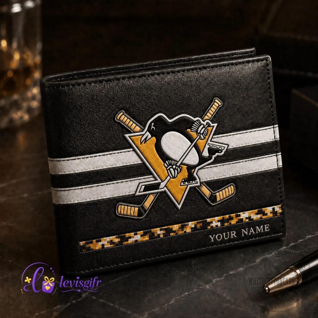 Pittsburgh Penguins Hockey Team Personalized Black Leather Wallet Pittsburgh Penguins Hockey Team Personalized Black Leather Wallet