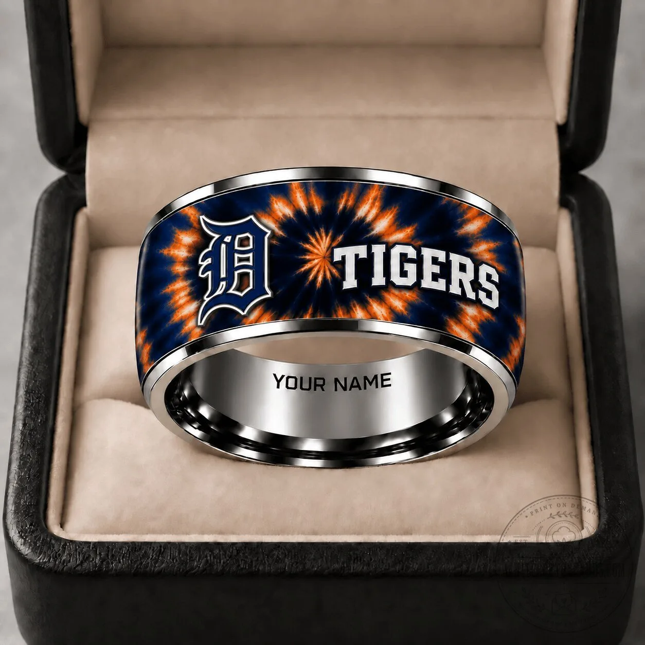 Detroit Tigers Tie Dye Pattern Stainless Steel Ring