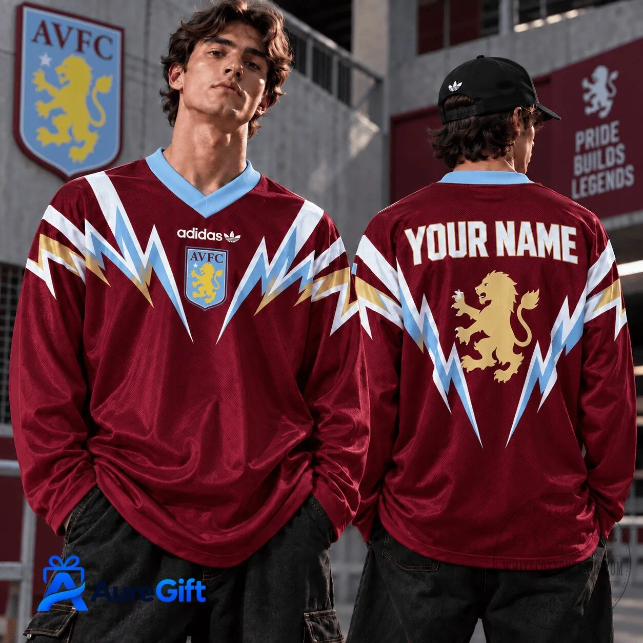 Aston Villa English Premier League Personalized Long Sleeve Jersey