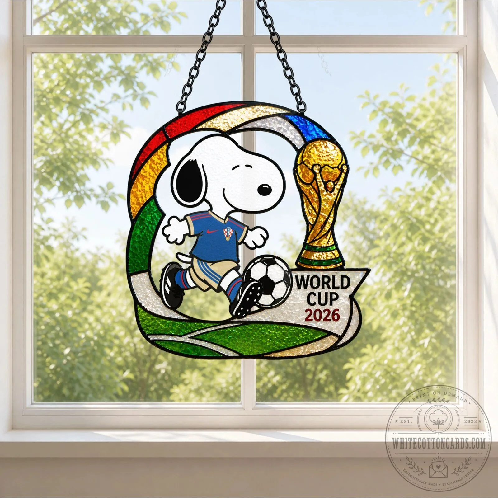 Croatia Snoopy World Cup 2026 Stained Glass Suncatcher