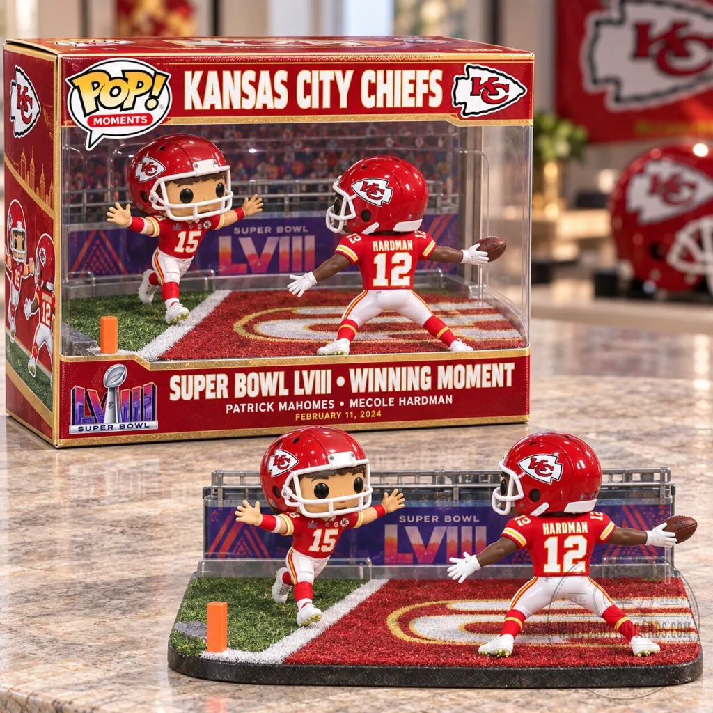 Kansas City Chiefs Super Bowl LVIII Patrick Mahomes Mecole Hardman Funko Pop! Figurine Kansas City Chiefs Super Bowl LVIII Patrick Mahomes Mecole Hardman Funko Pop! Figurine