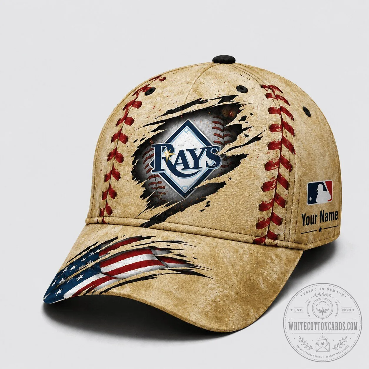 Distressed Cap Hat with American Flag Design for Tampa Bay Rays Baseball Fans
