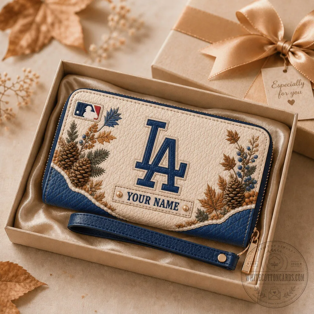 Los Angeles Dodgers Autumn Pinecone Custom Name Wallet for Women Los Angeles Dodgers Autumn Pinecone Custom Name Wallet for Women