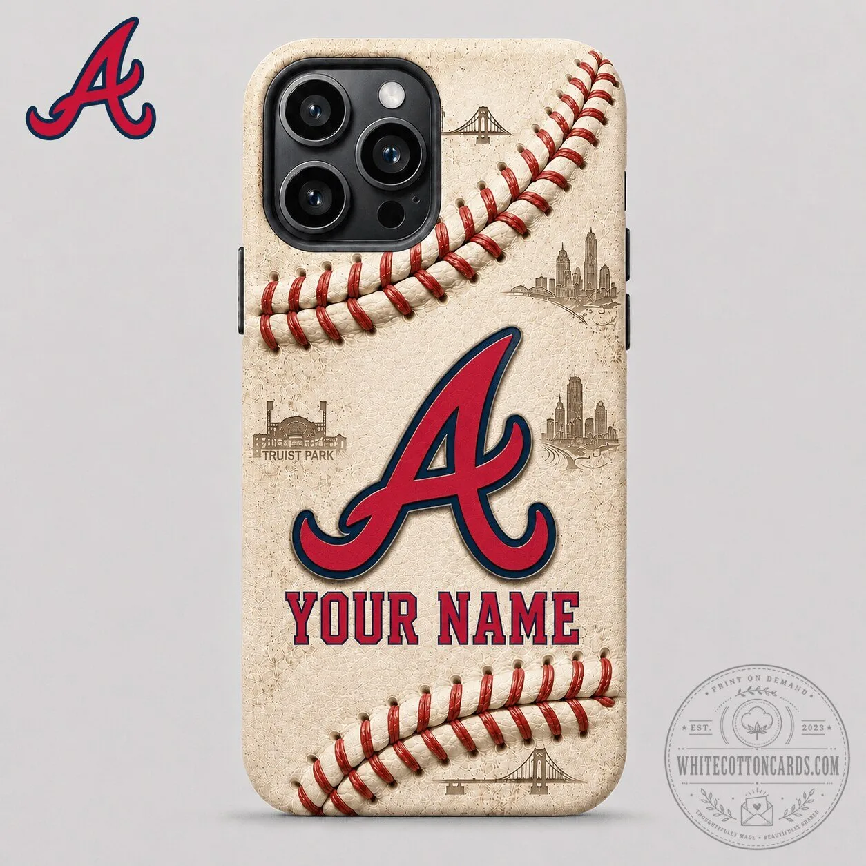Atlanta Braves Baseball Stitches Custom Name Phone Case for iPhone 15