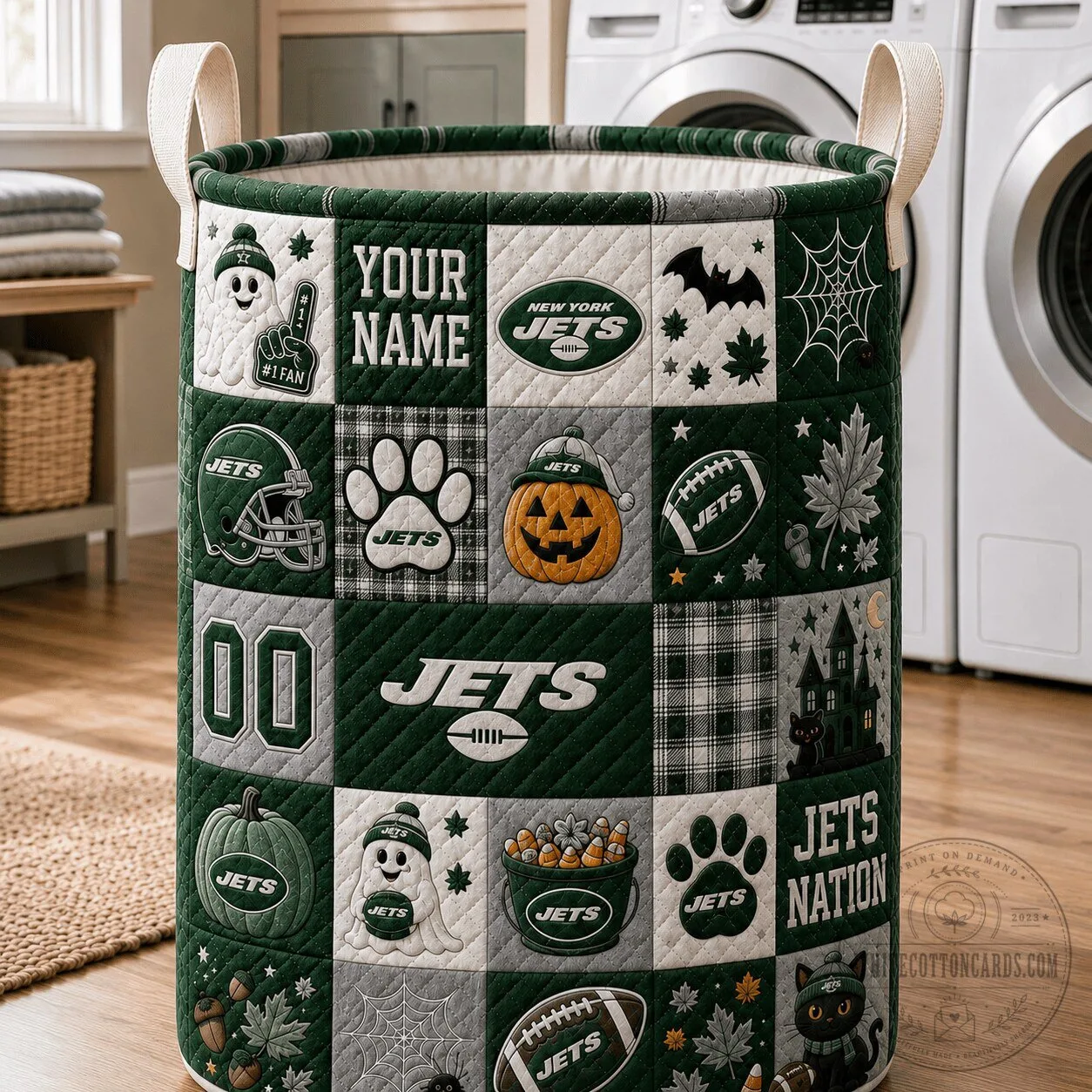 New York Jets Personalized Halloween Quilted Laundry Basket