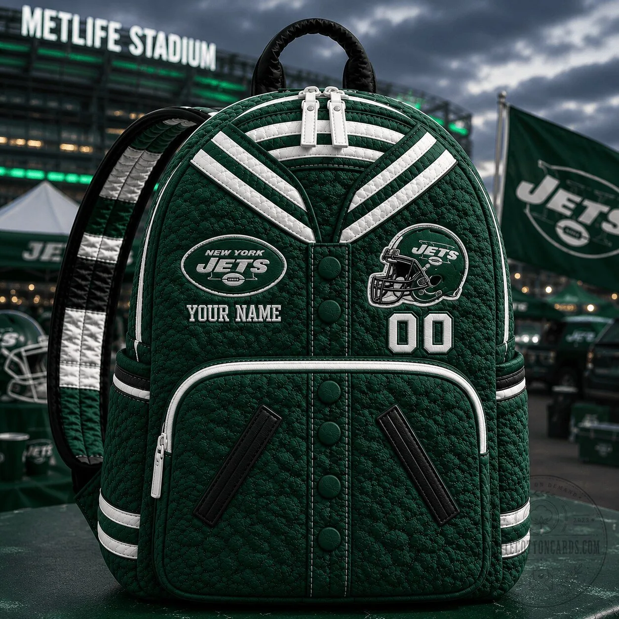 New York Jets NFL Football Team Personalized Quilted Varsity Backpack