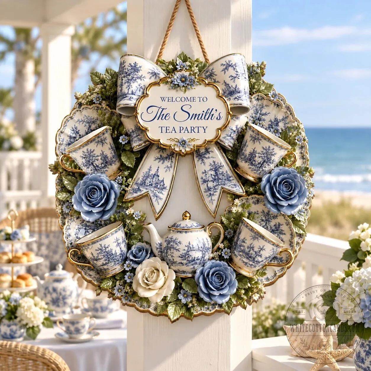 Personalized Welcome To The Smith's Tea Party Decorative Wreath Door Sign 13 Personalized Welcome To The Smith