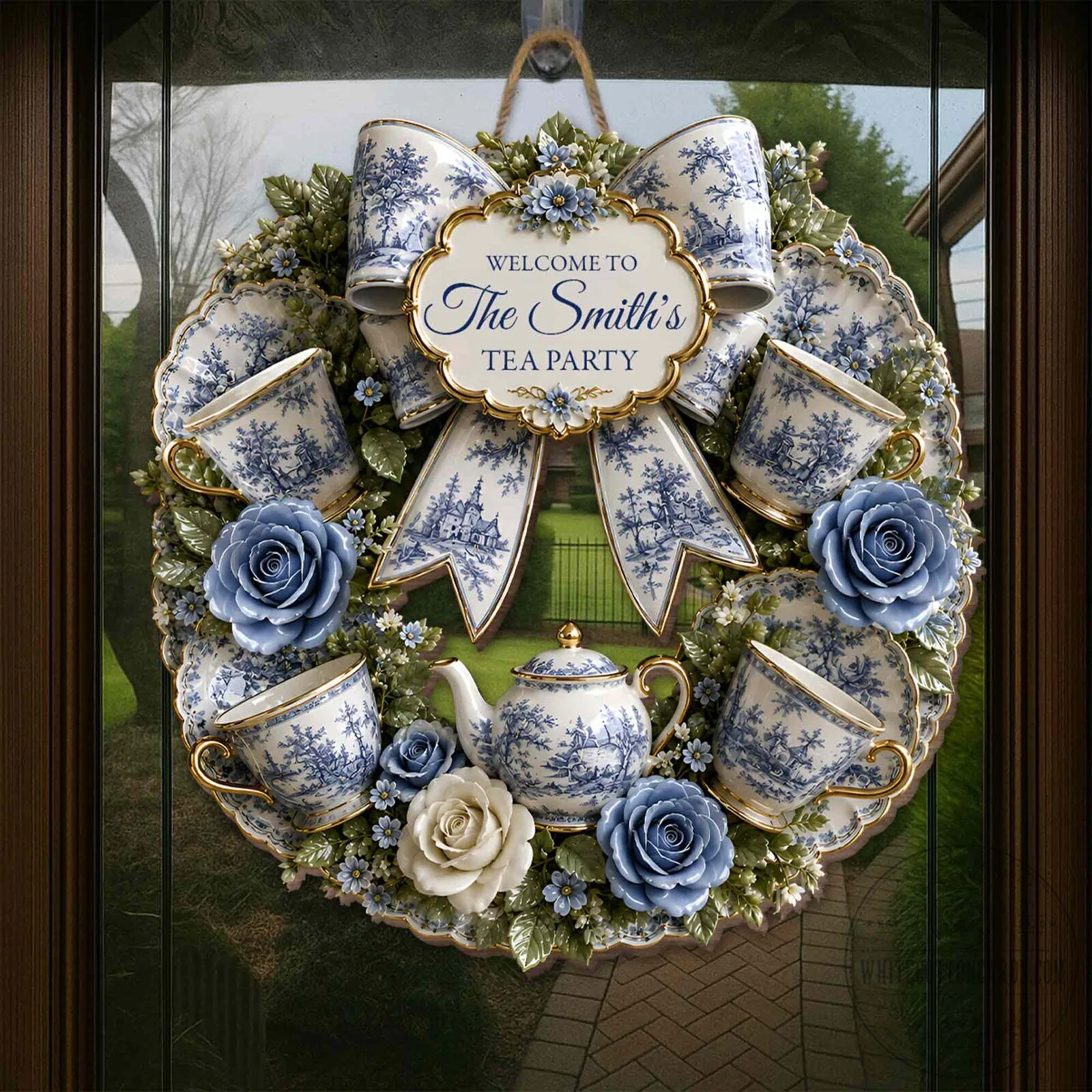 Personalized Welcome To The Smith's Tea Party Decorative Wreath Door Sign 14 Personalized Welcome To The Smith