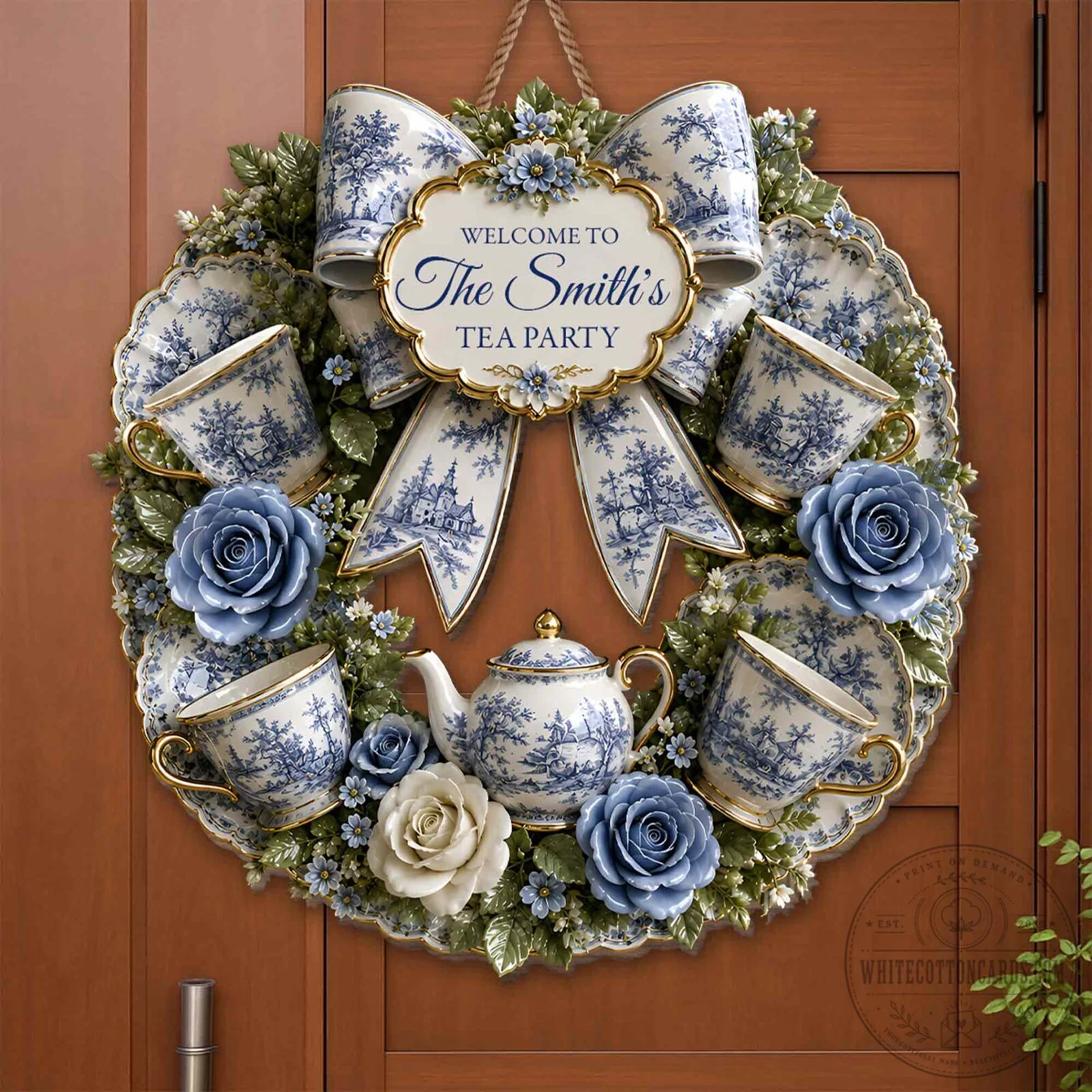 Personalized Welcome To The Smith's Tea Party Decorative Wreath Door Sign 15 Personalized Welcome To The Smith