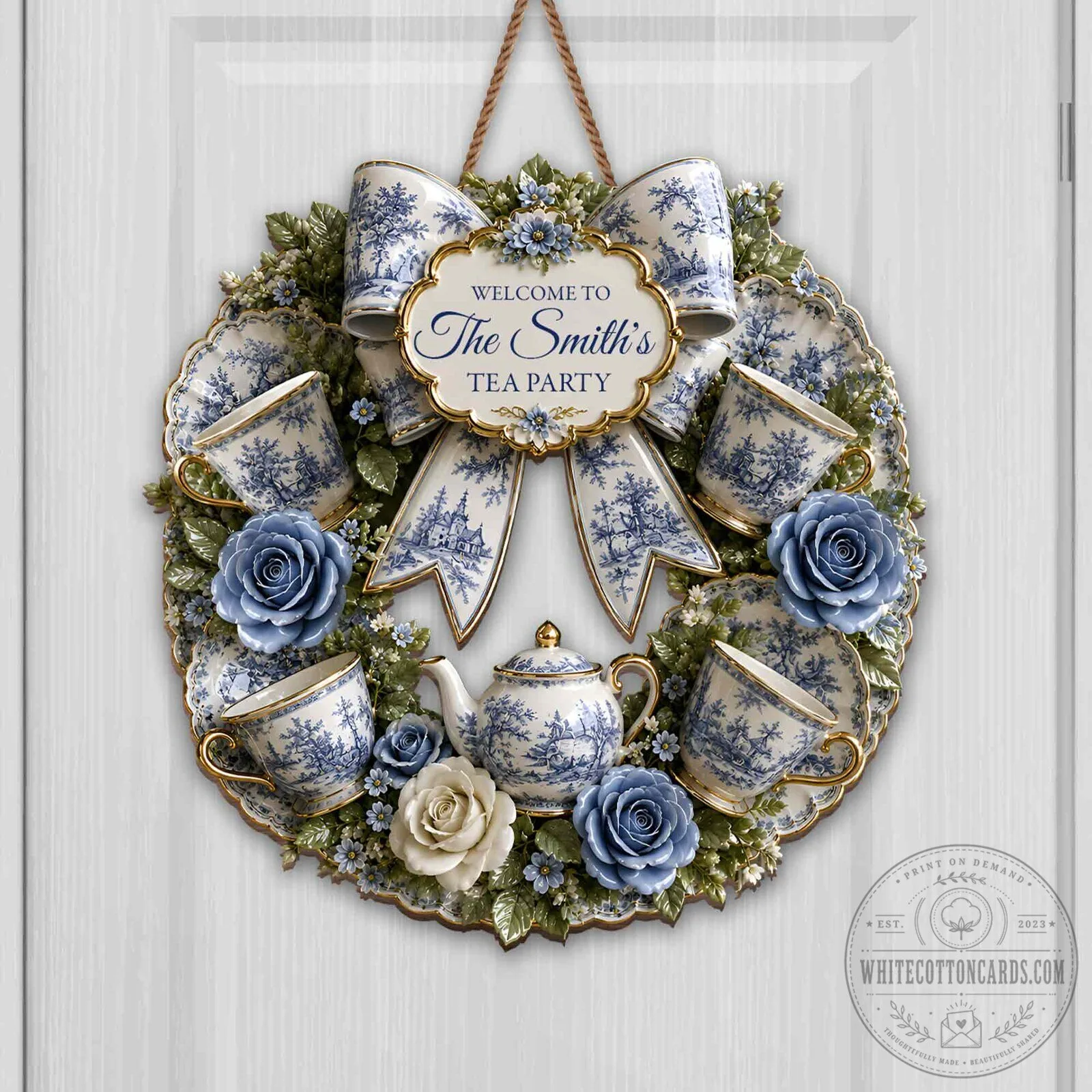 Personalized Welcome To The Smith's Tea Party Decorative Wreath Door Sign 16 Personalized Welcome To The Smith