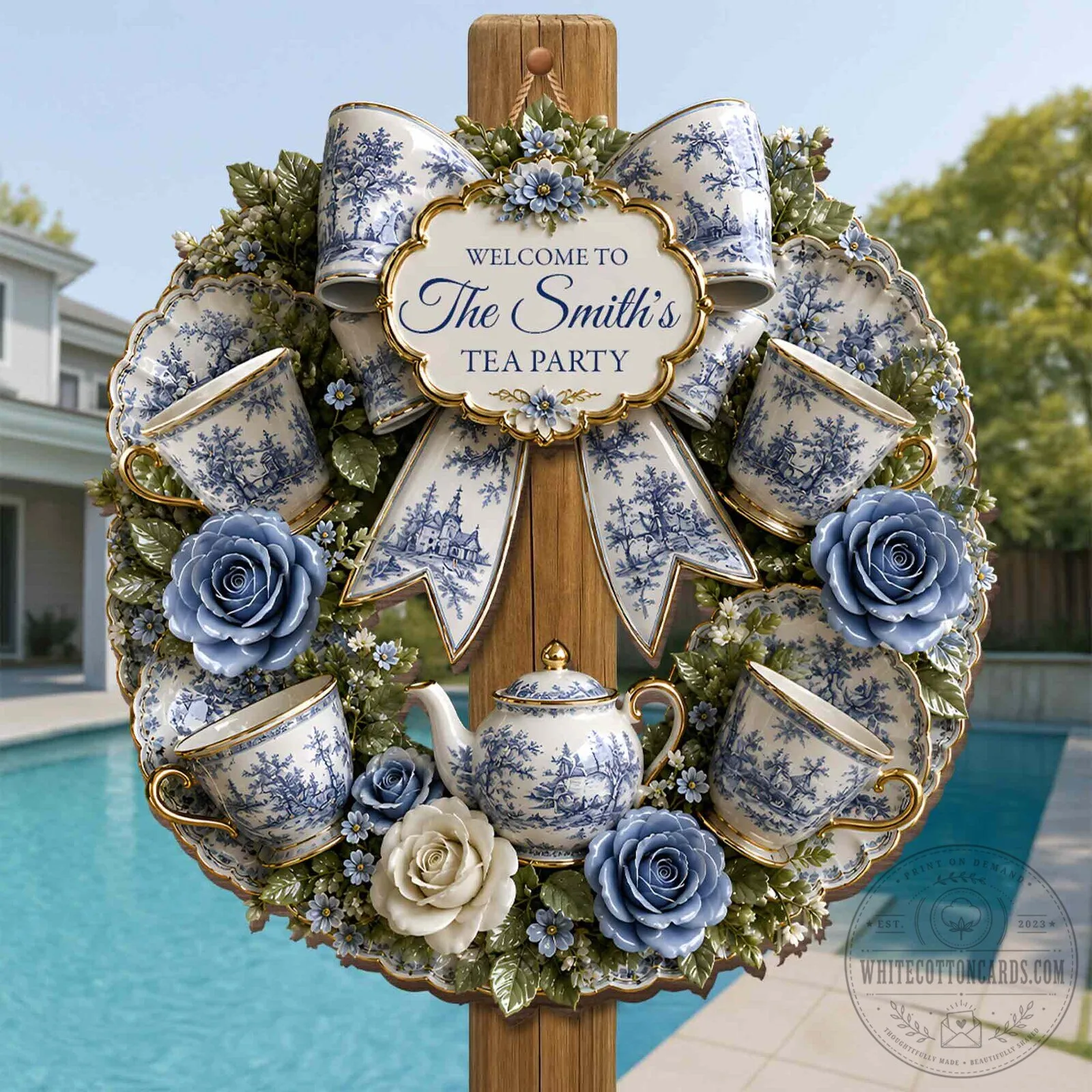Personalized Welcome To The Smith's Tea Party Decorative Wreath Door Sign 18 Personalized Welcome To The Smith