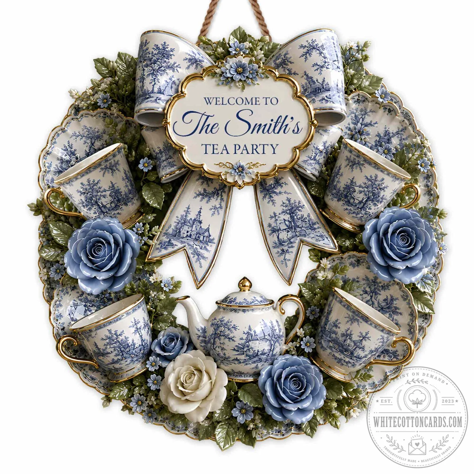 Personalized Welcome To The Smith's Tea Party Decorative Wreath Door Sign 19 Personalized Welcome To The Smith