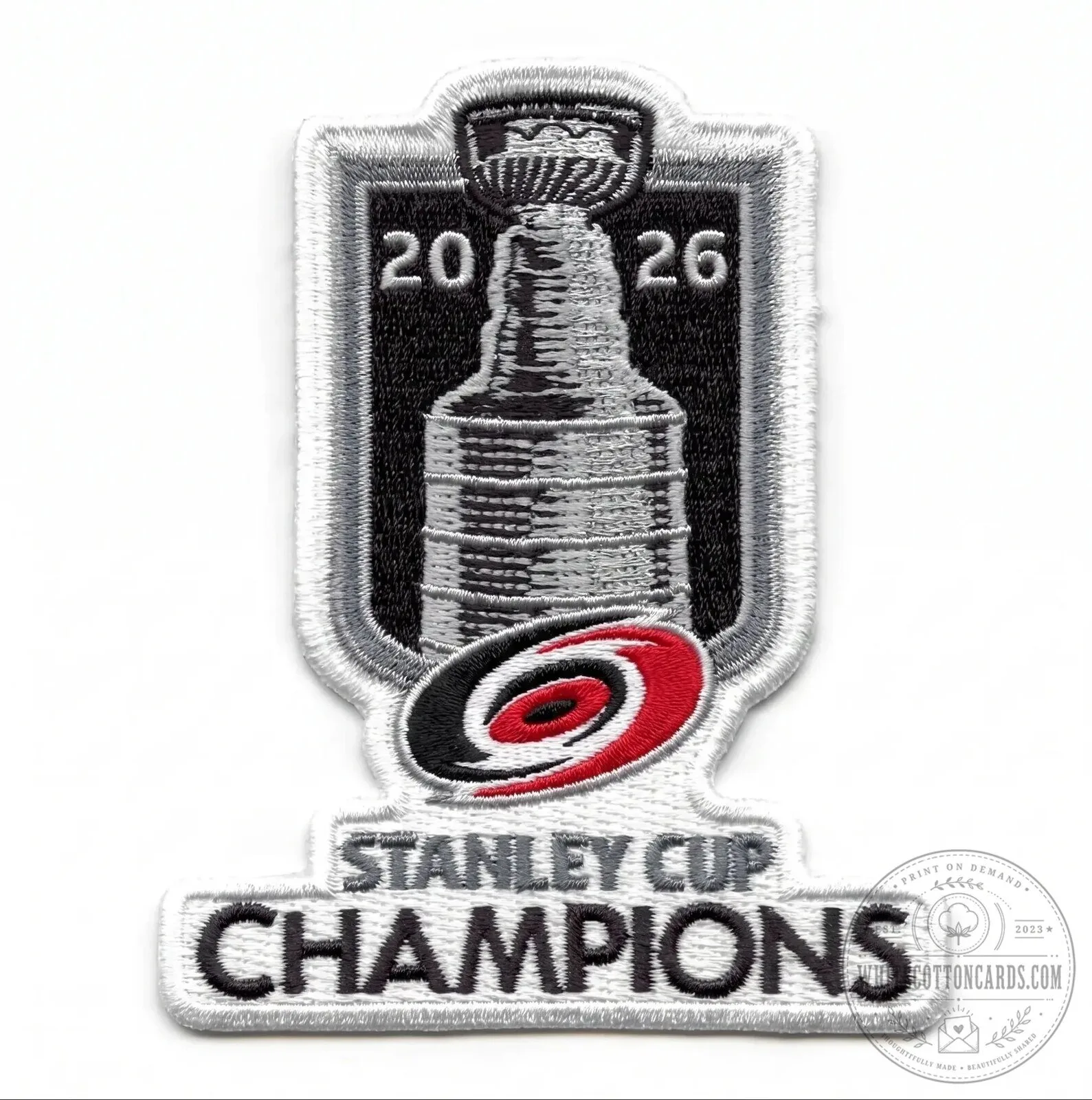 Carolina Hurricanes 2026 Stanley Cup Champions Embroidered Iron-On Patch 3 Carolina Hurricanes 2026 Stanley Cup Champions Embroidered Iron-On Patch
