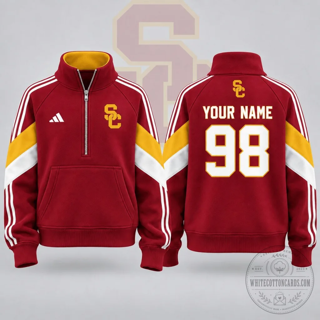 Personalized Quarter Zip Pullover Sweatshirt for University of Southern California Trojans Personalized Quarter Zip Pullover Sweatshirt for University of Southern California Trojans