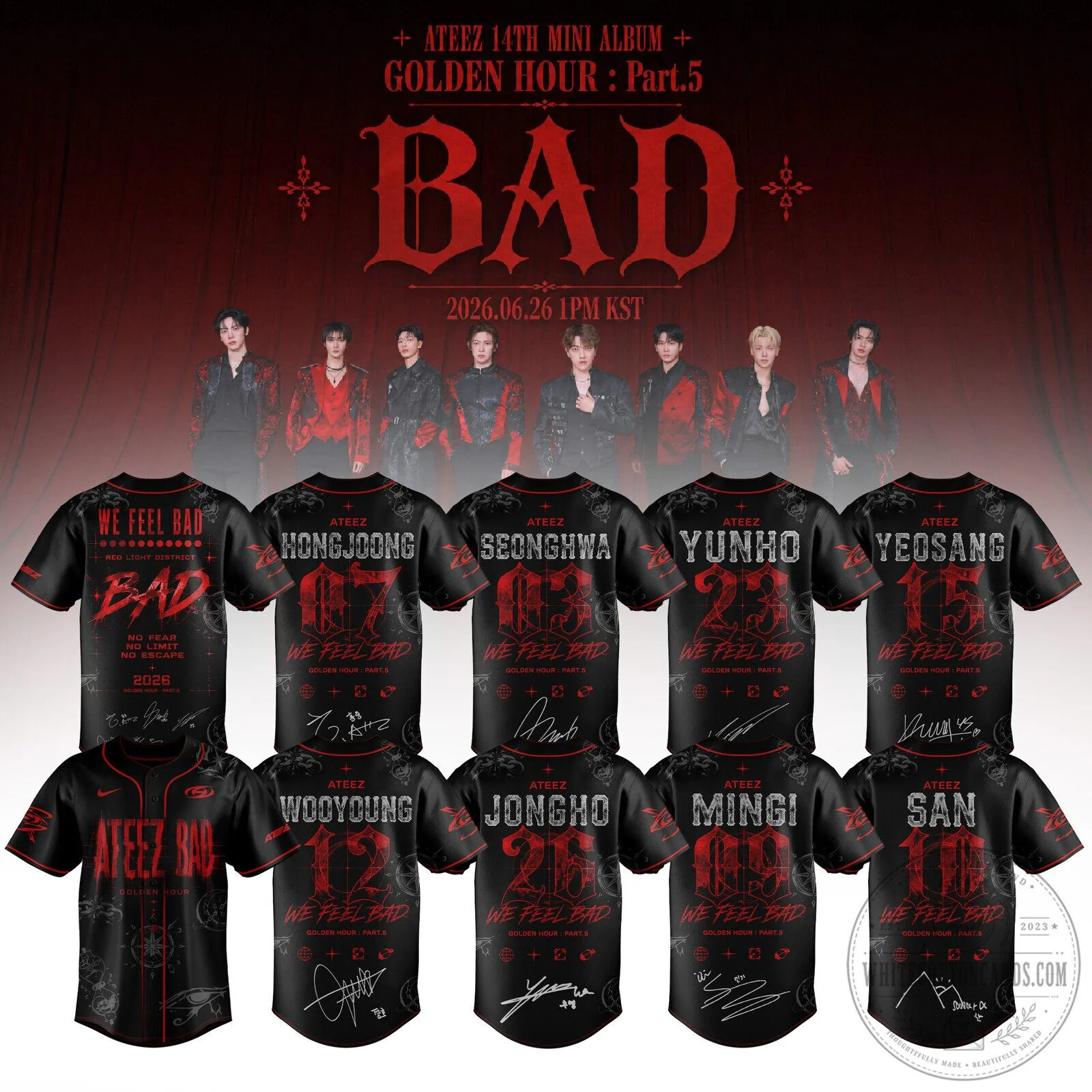ATEEZ Golden Hour Part 5 Bad Era K-Pop Baseball Jersey 51 ATEEZ Golden Hour Part 5 Bad Era K-Pop Baseball Jersey