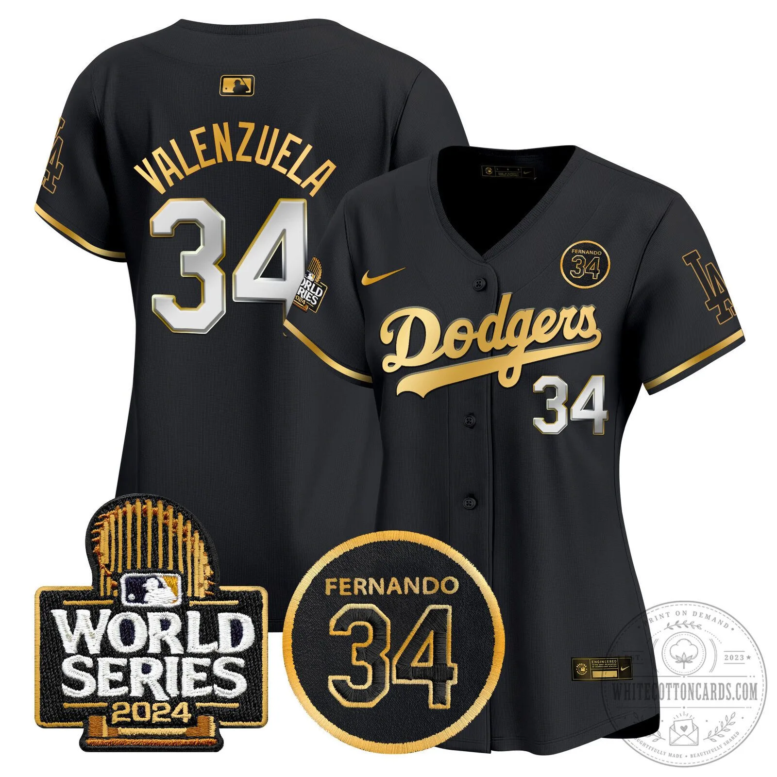 Dodgers Fernando Valenzuela Memorial 2024 World Series Patch Baseball Jersey