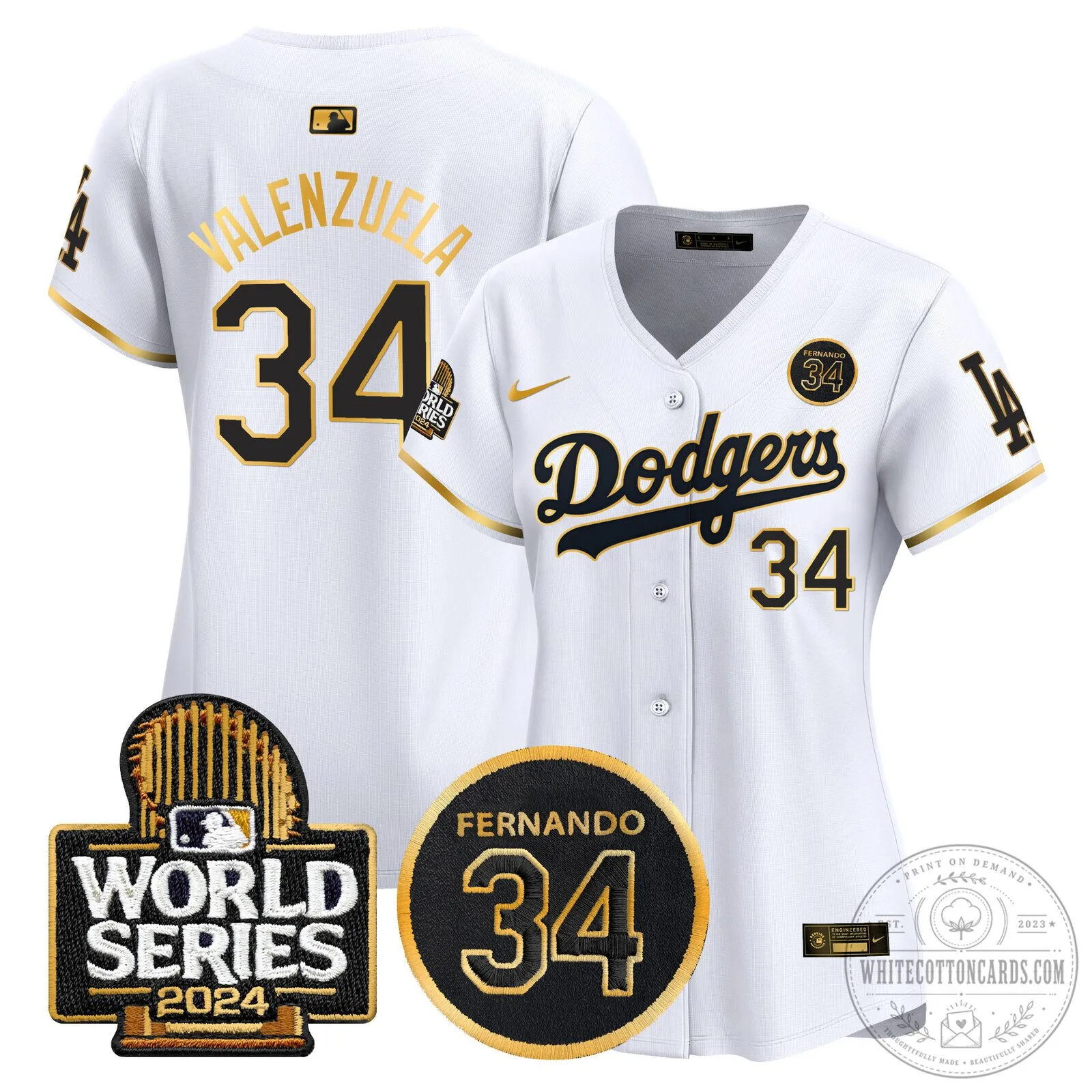Dodgers Fernando Valenzuela Memorial 2024 World Series Patch Baseball Jersey 64 Dodgers Fernando Valenzuela Memorial 2024 World Series Patch Baseball Jersey