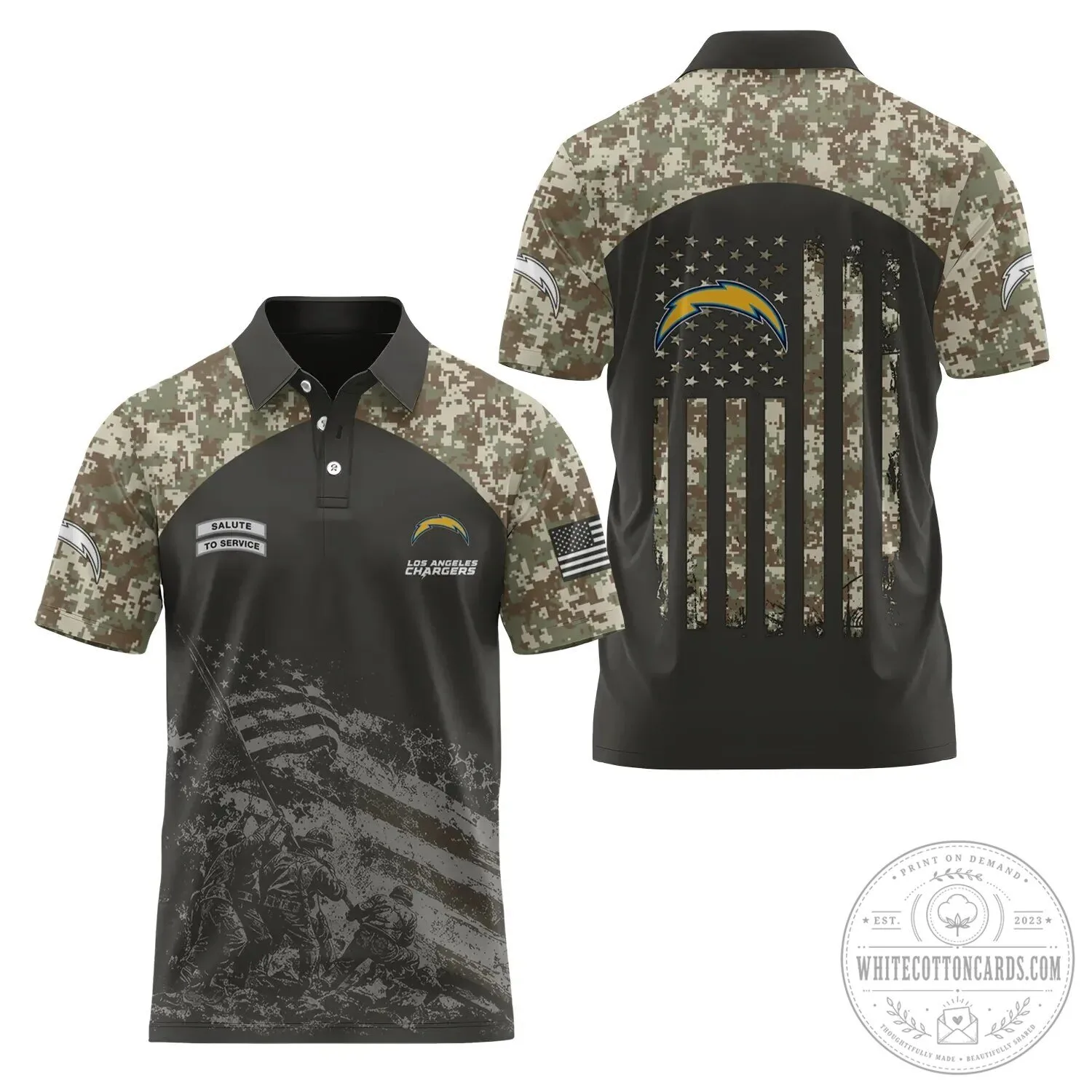 Los Angeles Chargers Salute To Service Military Camouflage Polo Shirt 3 Los Angeles Chargers Salute To Service Military Camouflage Polo Shirt