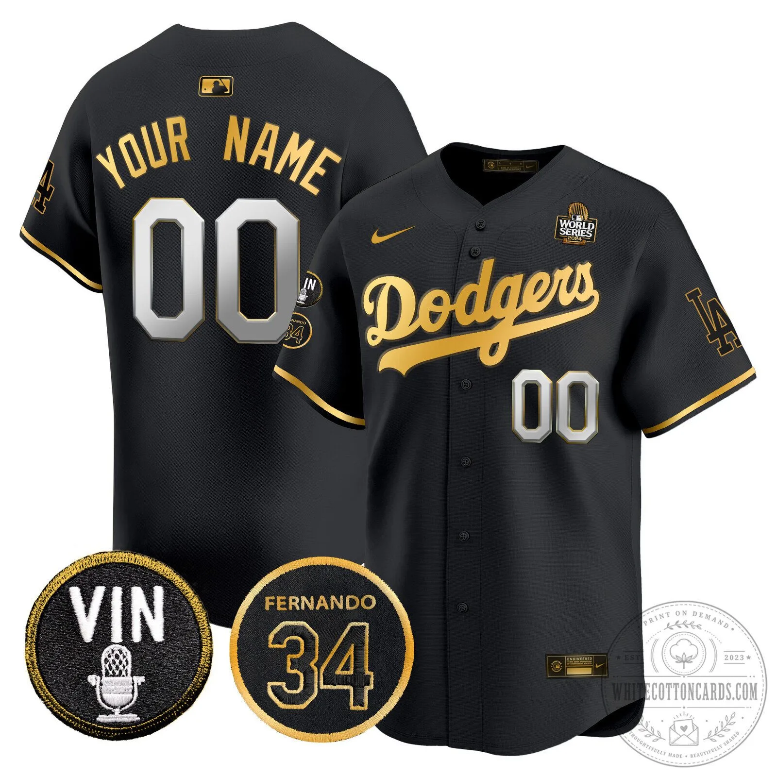 Los Angeles Dodgers 2024 World Series Gold Trim Vapor Premier Limited Custom Baseball Jersey