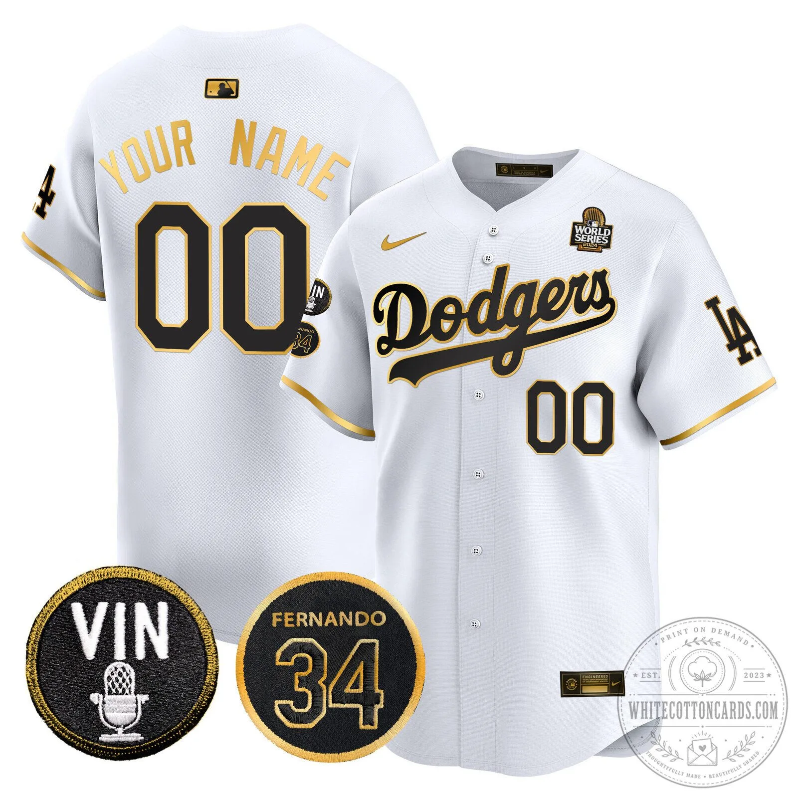 Los Angeles Dodgers 2024 World Series Gold Trim Vapor Premier Limited Custom Baseball Jersey 8 Los Angeles Dodgers 2024 World Series Gold Trim Vapor Premier Limited Custom Baseball Jersey