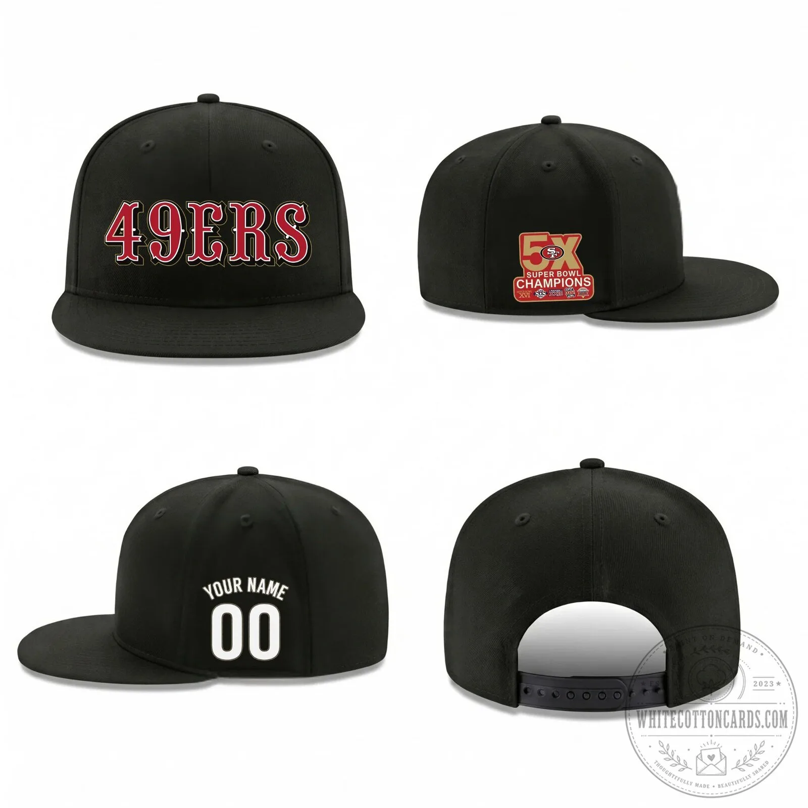 San Francisco 49ers Super Bowl Champions Personalized Black Snapback Cap Hat