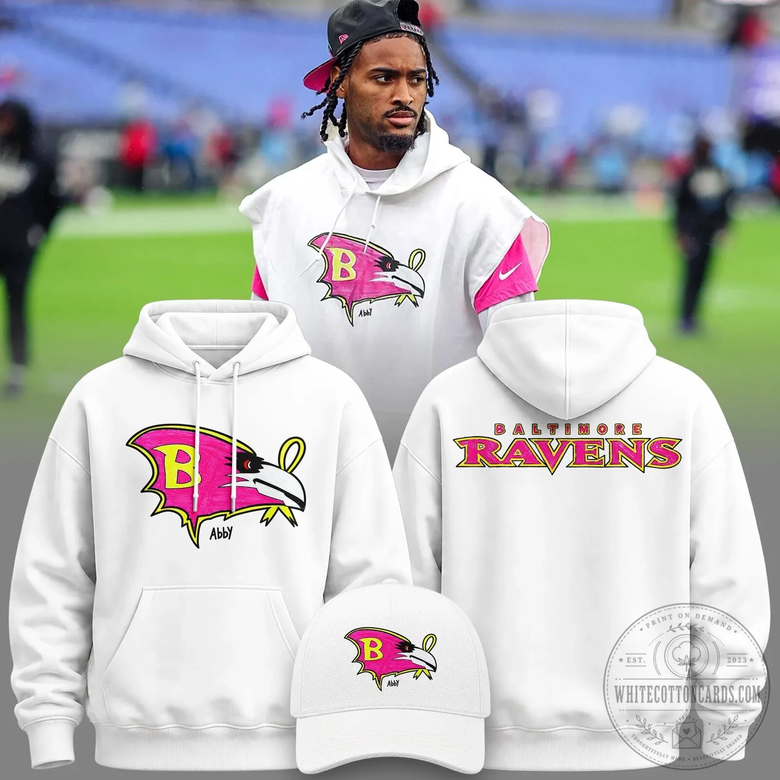 Baltimore Ravens Pink Logo Football Team Fan White Hoodie 3 Baltimore Ravens Pink Logo Football Team Fan White Hoodie