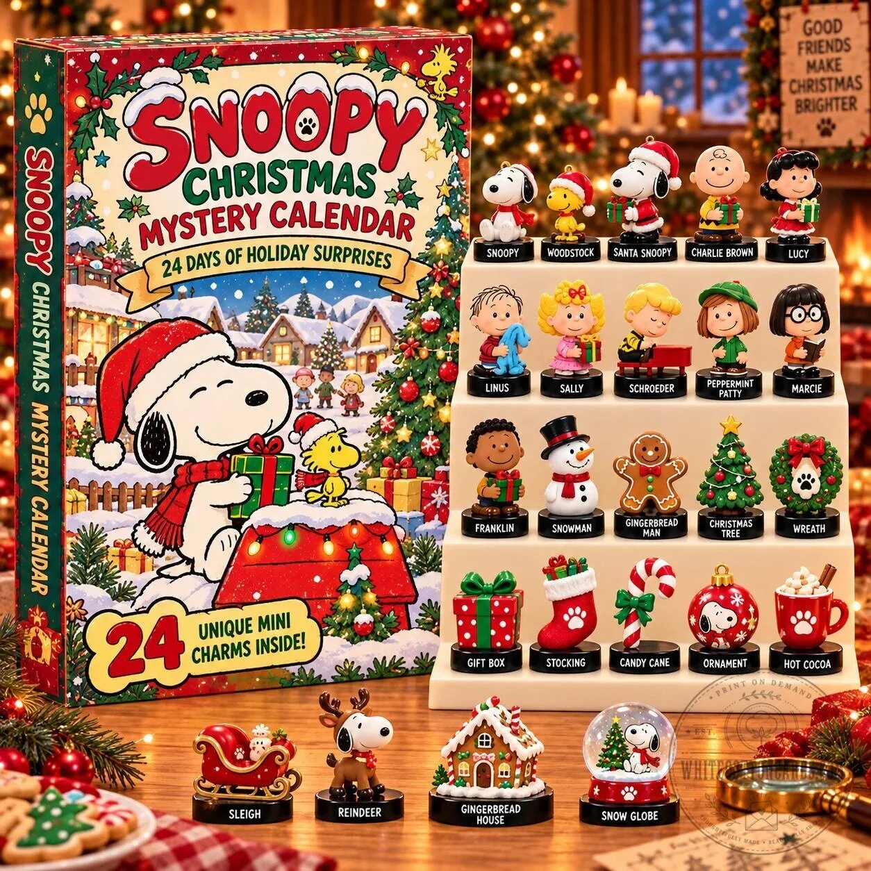 Snoopy Peanuts Christmas Holiday Advent Calendar Blind Box with 24 Mini Figurines